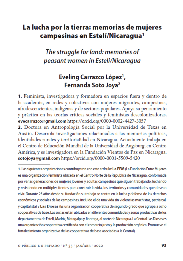 La lucha por la tierra: memorias de mujeres campesinas en Estelí/Nicaragua