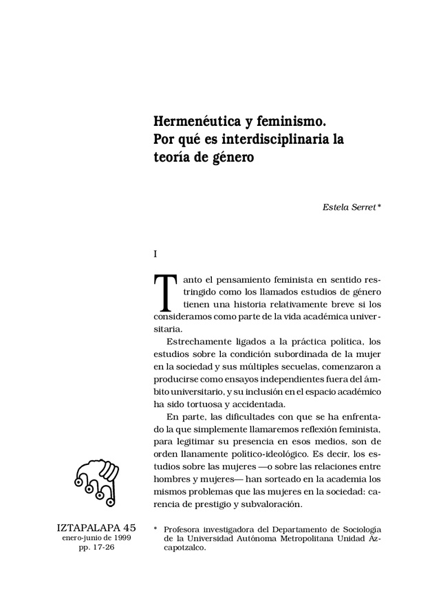 Hermenéutica y feminismo. Por qué es interdisciplinaria la teoría de género.