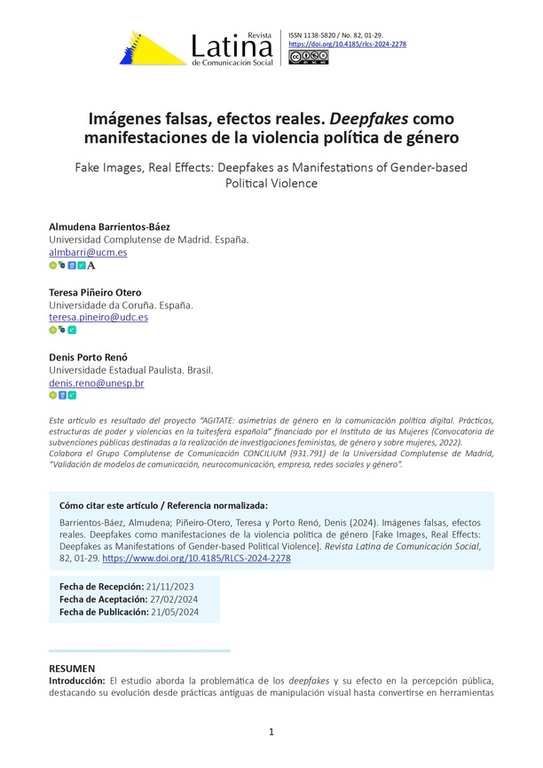 Imágenes falsas, efectos reales. Deepfakes como manifestaciones de la violencia política de género